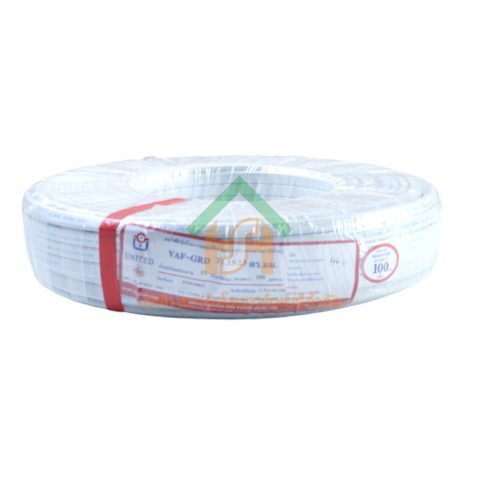 สายไฟ united สายไฟยูไนเต็ด รุ่น VAF-GRD 2 x 2.5/2.5 300V / 500V ยาว 100 เมตร สีขาว หุ้มฉนวน PVC ของแท้100%
